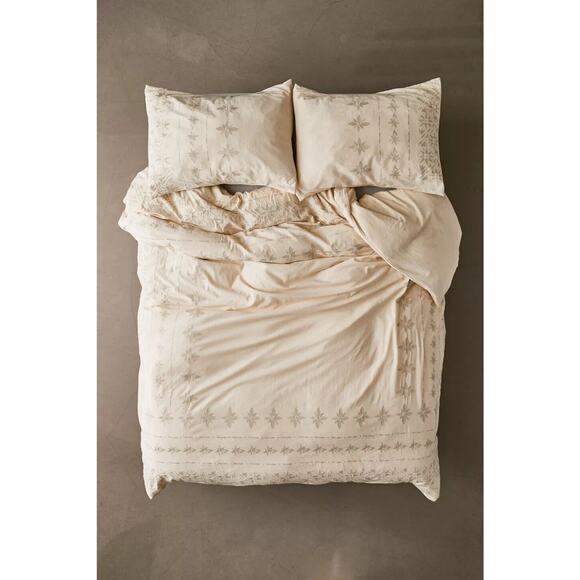 Urban Outfitters Dawson Embroidered Cross-Dyed Duvet Cover King Size Cream - Picture 1 of 7